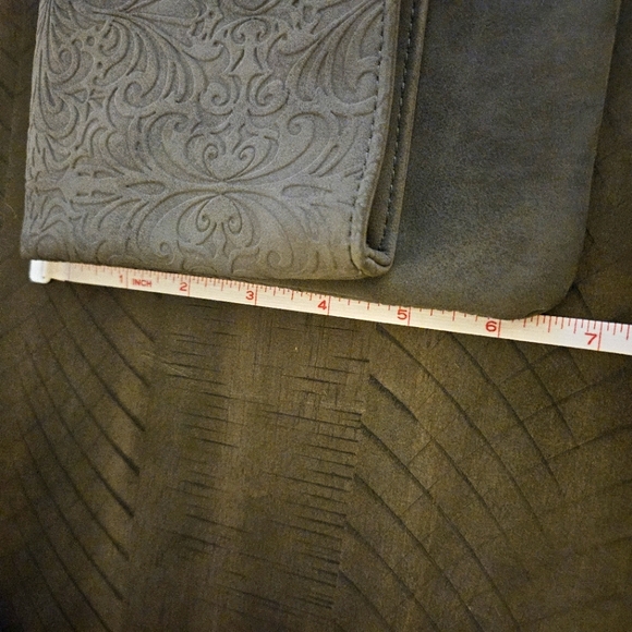 ION Color Brilliance Gray Suede-like Embossed Foldover Clutch Purse Bag - Picture 10 of 11